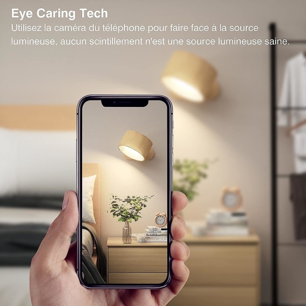 USB -ladattava puinen seinävalaisin kytkimellä, langattomat sisäseinävalot liiketunnistimella, lämpimänvalkoinen magneettiparistokäyttöinen makuuhuone B