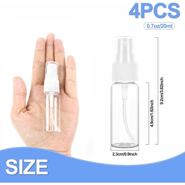4 x 20 ml sprayflaskor Små plastsprayflaskor för resesmink hudvård 2.2 cm