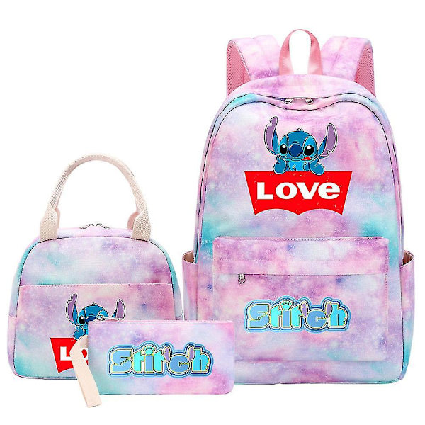 3-osainen Lilo & Stitch set - Naisten ja miesten monitaskuinen matka-koululaukku - Laadukkaat Mochilas teini-ikäisille, casual tyyli 8
