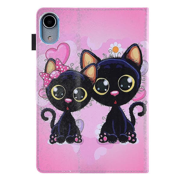 Drop Protection Cross Texture Pattern Printing Folding Stand Pu Leather Tablet Cover With Auto Wake/sleep For Ipad Mini (2021) - Two Cats