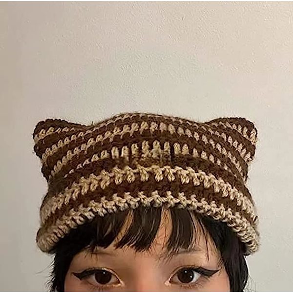 Virkatut hatut naisille Kissa Korva Pipo Vintage Pipo Naisten Fox Hat Grunge Asusteet Slouchy Pipot y2k Asusteet