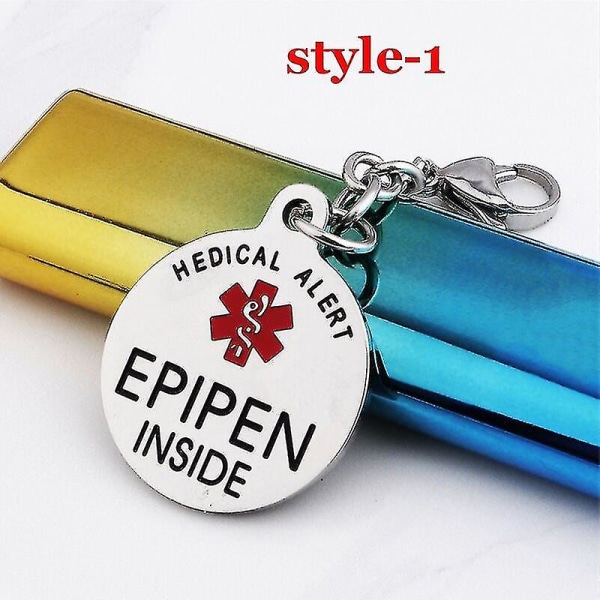 Epipen Tag, Epipen Bag Tag - Esa Tag - Lynlås - Fuldt kirurgisk rustfrit stål Medical Alert Symbol Id Tag Keyri