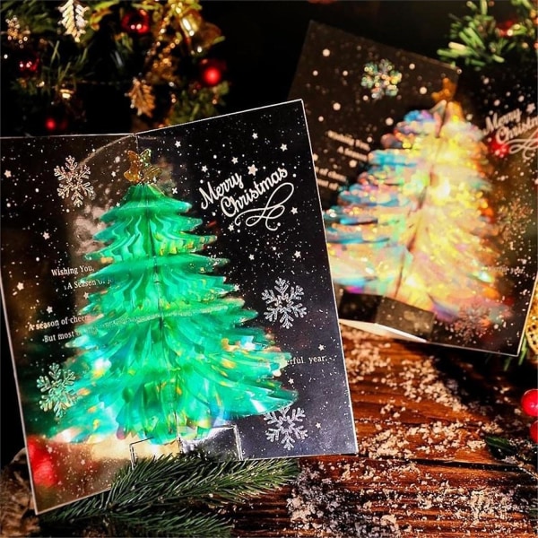 Joulukortti, 3D Pop Up -joulukuusen onnittelukortit, laserleikattu kortti kirjekuorella Hauskoja joulukortteja uudenvuodenlahja Green 1pcs