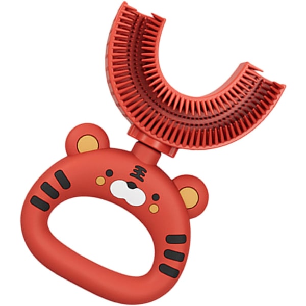 Generisk U-formet tannbørste for barn - Cartoon Tiger Kids tannbørste - Mykt silikonbørstehode for 360-graders oral tannrengjøring, manuell tannbørste