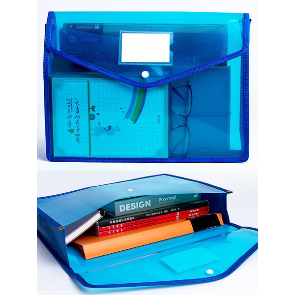Farverig gennemsigtig konvolutmappe, dokumentpose med stor kapacitet med trykknap og etiketlomme, A4-størrelse, rød Green