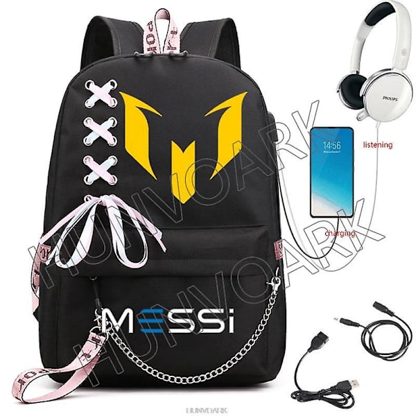 Messi Rygsæk Fodbold Super Star Stor Kapacitet Simpel Sort Teenagere Skoletasker Rejse Kvinde Mandlige Studerende Computer Mochilas multi