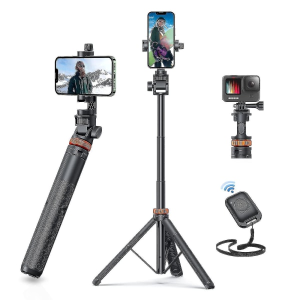 62" telefonstativ, Eucos Selfie Stick-stativ med fjernbetjening, opgraderet Iphone-stativstativ og rejsestativ, Solidest Mobiltelefonstativ kompatibel med Ipho