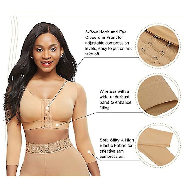 Womens Shapewear 3/4-ärm Arm Shaper Front Stängning Kompression BH Post Surgery Posture Corrector Linne (xiatian) BEIGE 3XL