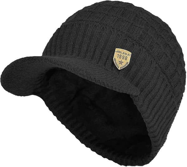Yixda Vinterhatt för män med Peak Warm Stickad Beanie Cap med Fleecefoder black One Size