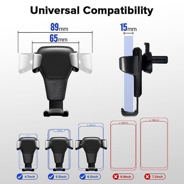 360 Biltelefonholder Luftventil Clip Mount Auto Phone Stand Gps Mobile Cell Support For Iphone 13 12 Xiaomi Samsung| | rotatable-Black