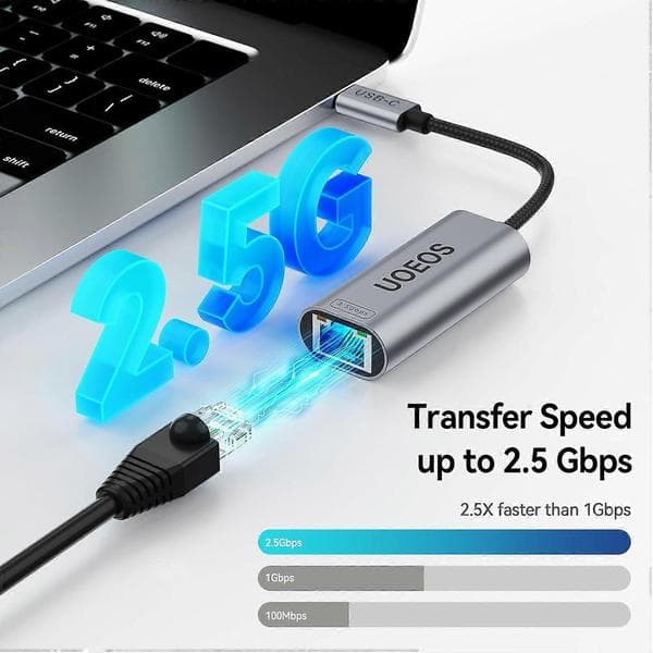 USB C til Ethernet-adapter, 2,5 Gbps USB C til RJ45 Ethernet-konverter, Thunderbolt 4/3-kompatibel, 2,5G Ethernet-adapter til