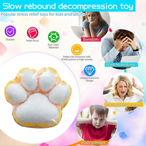 Handgjorda Taba Squishy Stor Katt Tass Silikon Klämleksaker för Stresslindring, Katt Tass Jätte Tass Squishy Sensoriska Leksaker för Ångest & Avkoppling Yellow