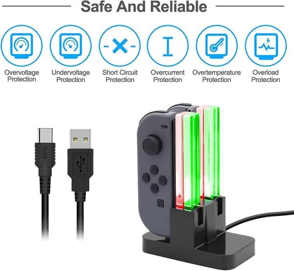 Opladningsdock kompatibel med Switch til Joy Con & Oled-controller med lygtepæls-LED-indikation