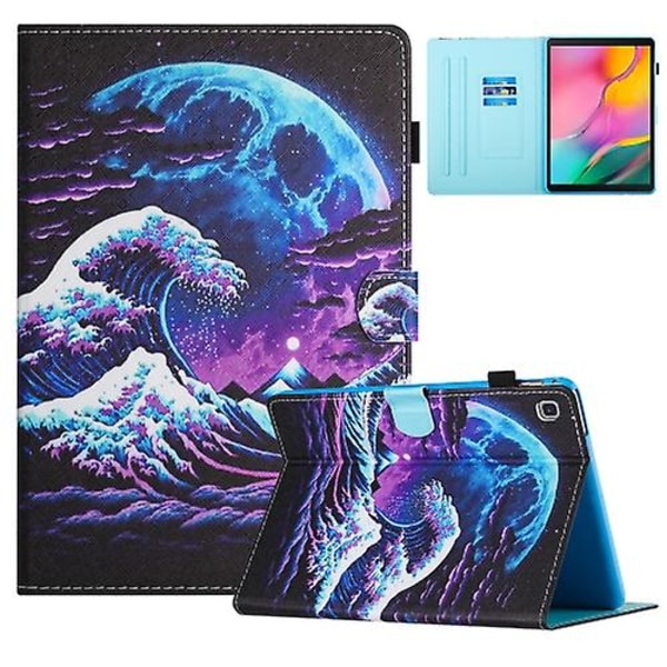 För Samsung Galaxy Tab S6 Lite Färgad Ritsömmar Läder Tablet Smart Case Sea Wave