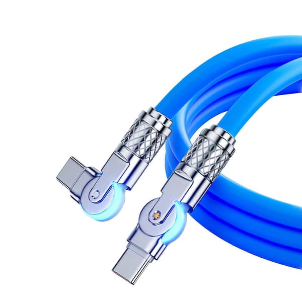 Roterbar dobbelbøyd Type C ladekabel 3.0 hurtiglading sinklegeringskonstruksjon for trange rom blå Blue