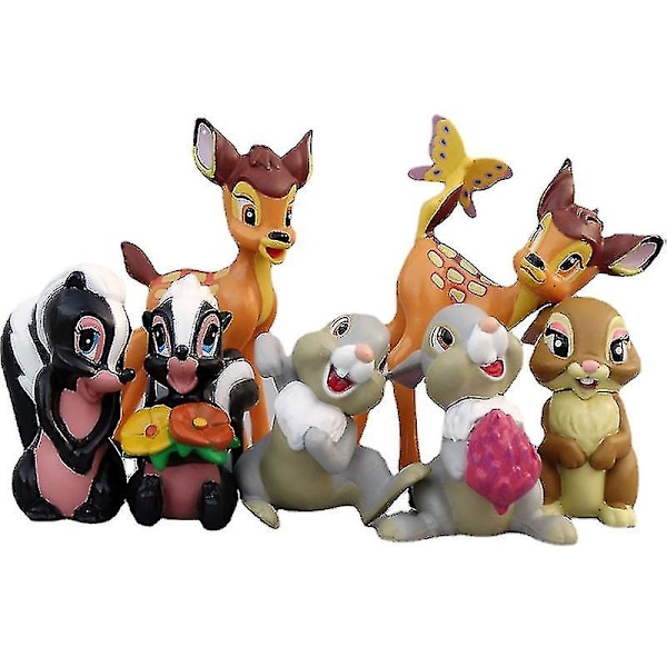 7 st Cartoon Bambi Deer Leksaker PVC Actionfigurer Kanin Figur Squirrle Modell Anime Dockor Presenter Till Barn Sx