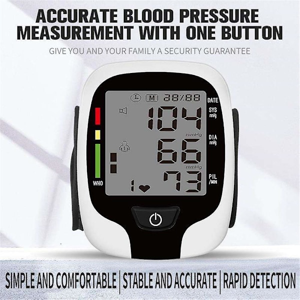 Håndledsblodtryksmåler, Automatisk Digital Bp-monitor til hjemmebrug, LCD-storskærmsdetektor for uregelmæssig hjerterytme og puls