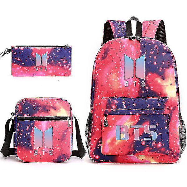 Bts Reppu Opiskelija Koululaukku Kolmiosainen set star RED