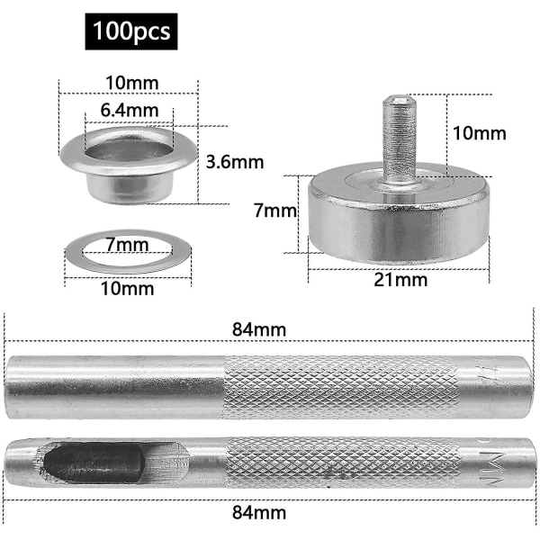 Grommets metaløjer, 100 stykker Ideel til at gøre campingpresenninger indvendig