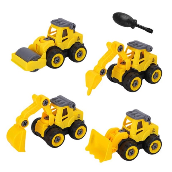 4 stk Konstruktionslegetøj Køretøjer med skruetrækkere Pædagogisk bærbare byggekøretøjer Legetøj til børn