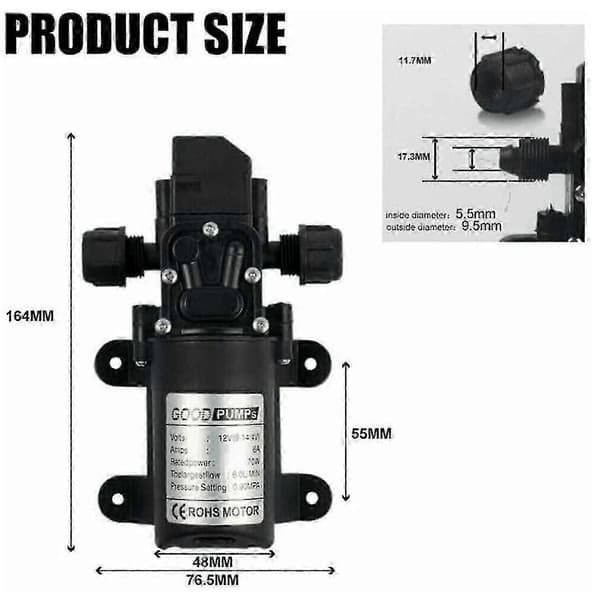 12V högtrycks självsugande elektrisk vattenpump DC 12V 6A 70W Svart