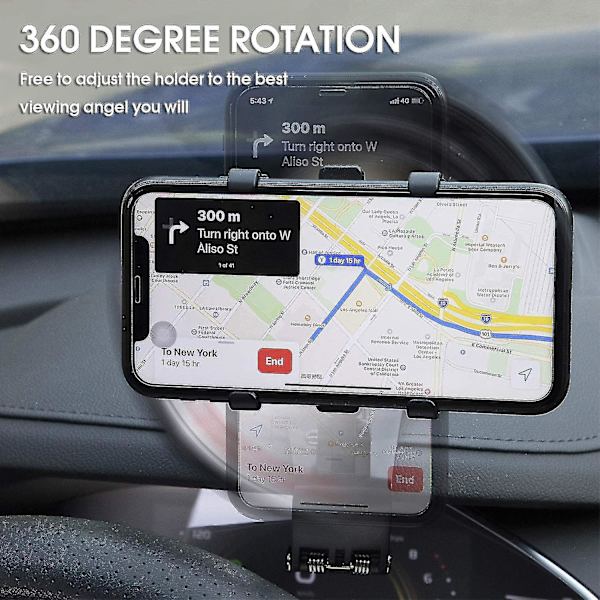Biltelefonholder 360 graders rotation, instrumentbræt celle bil til gps og 4-7 tommer smartphones (sort)