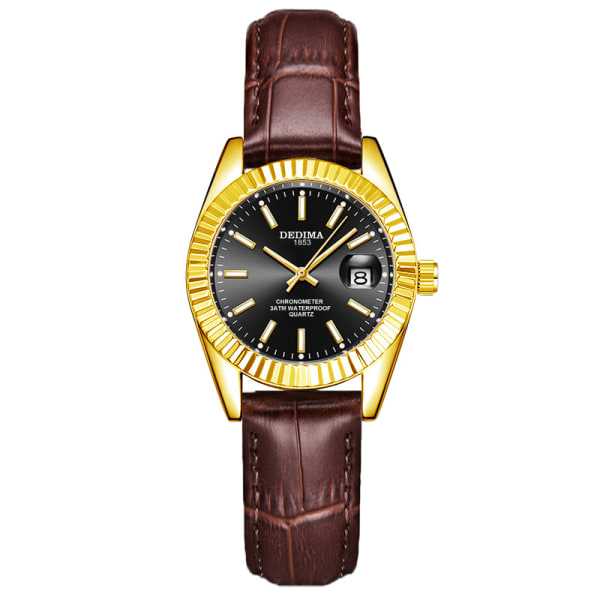 Högkvalitativt watch för explosionsälskare Brown belt, gold shell, black face Suitable for women
