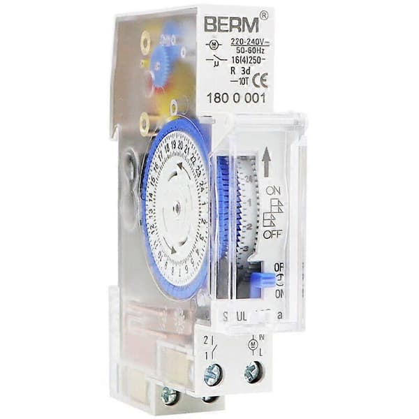 24-timmars mekanisk timer Programmerbar i 15-minutersintervall DIN-skenmontering AC220-240V spänning Integrerat 1.2V 40mAh Ni-MH batteri