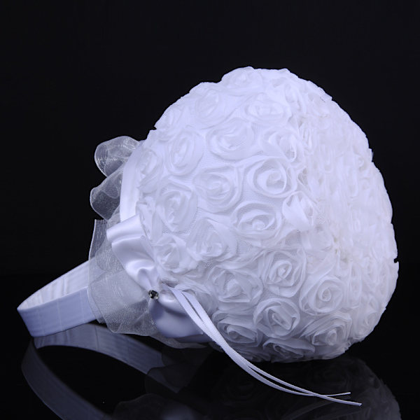 Brude Satin Blonde Dekor Kurv Blomsterpige Beige Rose Kurv Ring Bærer Kurv til bryllupsfest dekoration