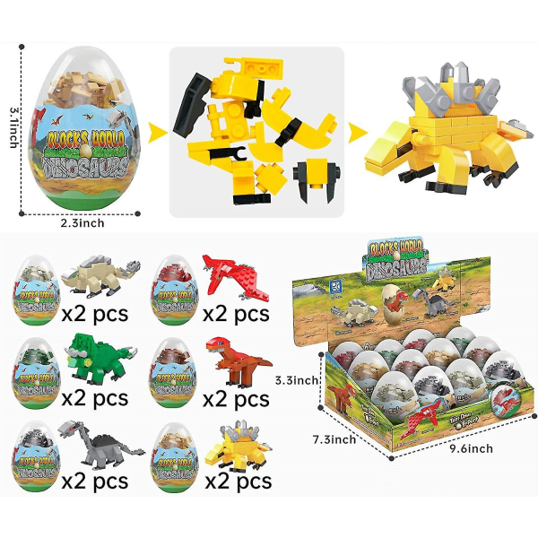 Blokke Påskeæg Dinosaurer Mini Dyr Pædagogisk Legetøjssæt 12 stk