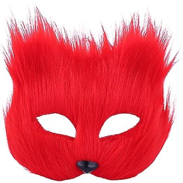 Plys katterævemaske, Therian-masker, Realistiske kattemasker, halvansigtsdyrsmaske, Furry Party Cat Mask Masquerade Mask, Cosplay-kostume Red