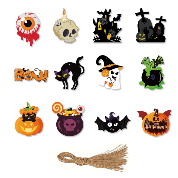 Halloween fest dekoration hänge set pumpa skalle spökhus tagg