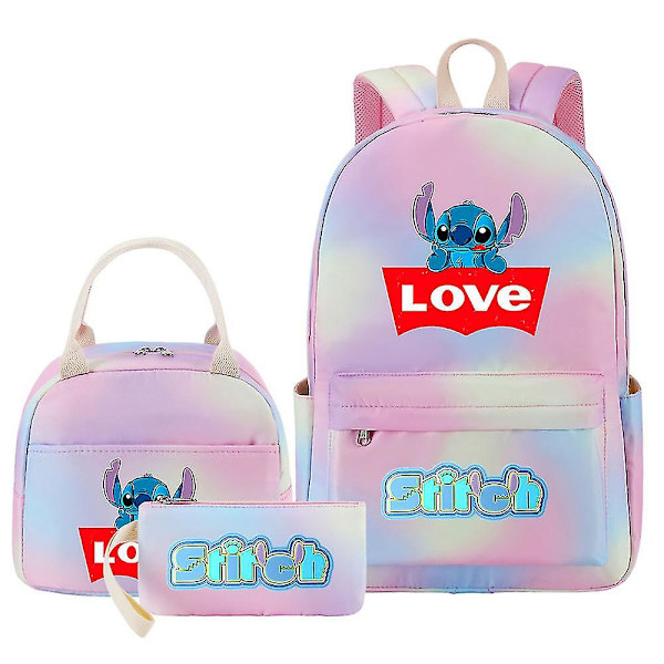 3-osainen Lilo & Stitch set - Naisten ja miesten monitaskuinen matka-koululaukku - Laadukkaat Mochilas teini-ikäisille, casual tyyli 5