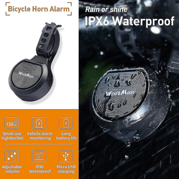Sykkelklokke, elektrisk hornalarm, justerbart volum 130 desibel, Ipx6 vanntett elektrisk horn for sykkel, egnet for sykler og elektriske scootere