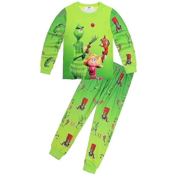 4-9 År Barn Pojkar Flickor Jul Grinch Tryckt Pyjamas Set Topp+byxor Sovkläder Nattkläder Hem Loungewear Present