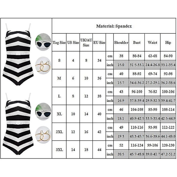 Barbiefilmer för vuxna kvinnor Svart och vit randig baddräkt Baddräkt Baddräkt Cosplay outfits 2XL