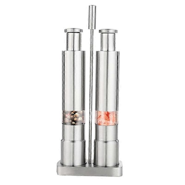Manuel salt- og peberkværnsæt, tommelfinger-tryk pebermølle, rustfrit stål, krydderi-sauce kværne med metalholder Photo color