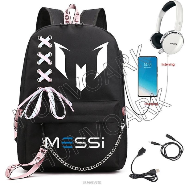 Messi Ryggsäck Fotboll Super Star Stor kapacitet Enkel Svart Skolväskor för tonåringar Resor Kvinnliga Manliga Studenter Dator Mochilas Dark Grey