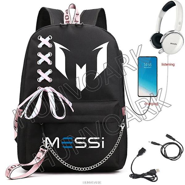 Messi Rygsæk Fodbold Super Star Stor Kapacitet Simpel Sort Teenagere Skoletasker Rejse Kvinde Mandlige Studerende Computer Mochilas Dark Grey