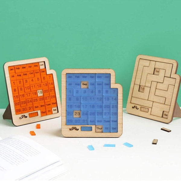 Daglig kalender-puslespil-Træpuslespil for børn Voksne-Et puslespil til at udfordre 365+ Dato, Office Logic Puzzle Calendar Brain Game