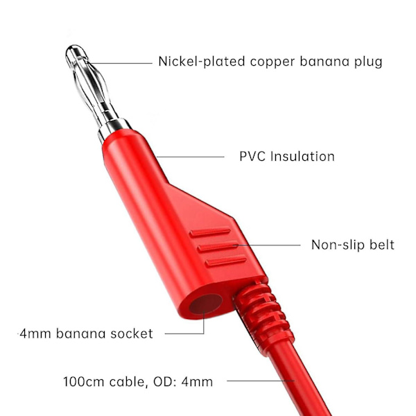 5 st dubbla 4 mm bananplugg multimeter testledningar, stapelbara koppar Pulg pluggbara mjuka kablar 1 m tråd för laboratorieelektrisk testning