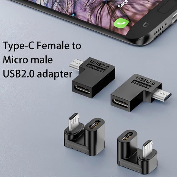 Typ C hona till Micro USB hane-omvandlare 480mbps Typ C till Micro USB 90 grader vinklad för USB C-förlängningskontakt Bend left