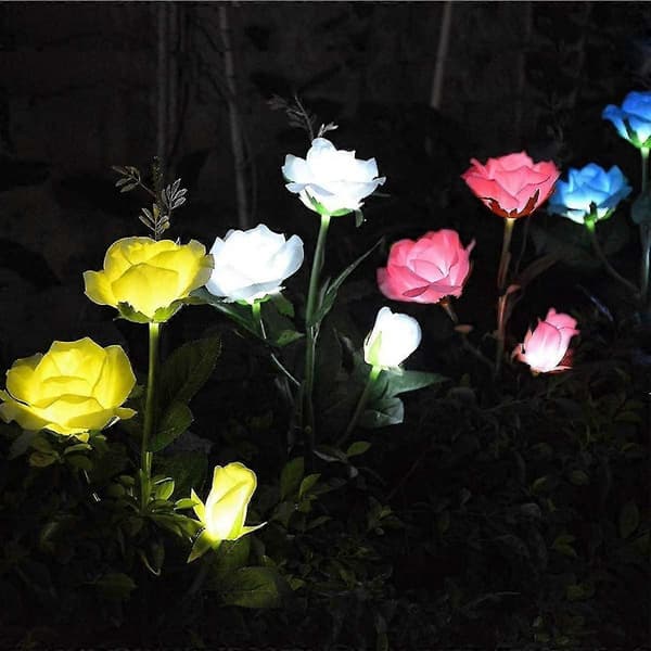 Solcellelamper til haven, vandtætte hvide rosenblomster solcellebelysning, udendørs solcellehavepynt til julehave, gårdhave, terrasse