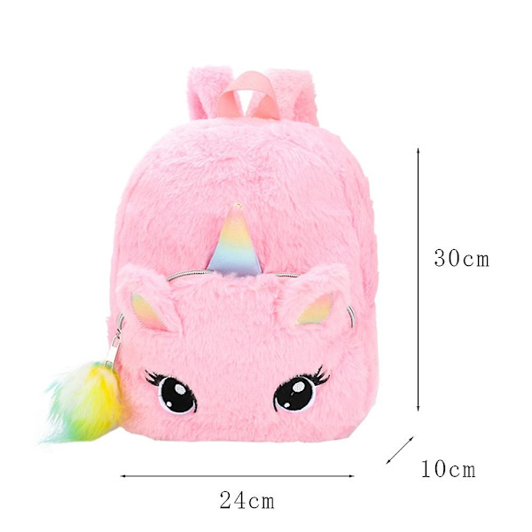 Plysch Unicorn Ryggsäck Fluffig Unicorn Skolväska Baby Barn Skolväska Dubbel Axelväska För Dagis Flicka Pojke Vit