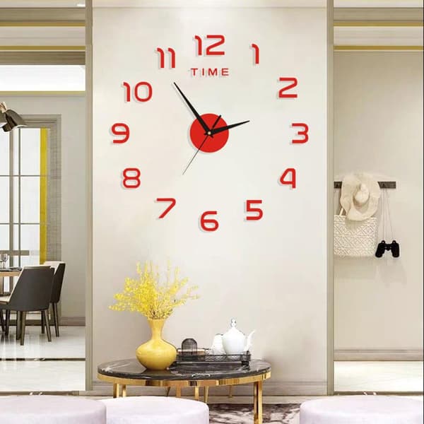 Bedroom Decoration Clock Large 2D Wall Clock Acrylic Mirror Sticker Red