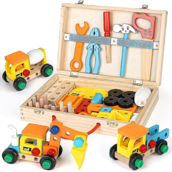 Værktøjskuffert Børnelegetøj Fra 3 år Trælegetøj Børn Værktøj Uddannelsesspil Legetøj fra 3 4 5 år Ung pigegave (53 Stk)