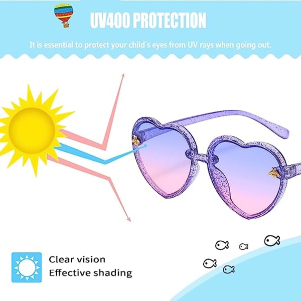 Hjerteformede solbriller for barn for små jenter 3-10 år Søt mote UV400-beskyttelse