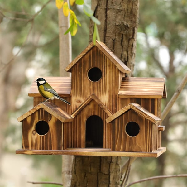 3 kpl Puinen Hummingbird House - Mini Wood Bird House | Hummingbird keinupesä ulkona ripustettavaksi, lemmikkimökki pääskysvarpusen kolibripippo H