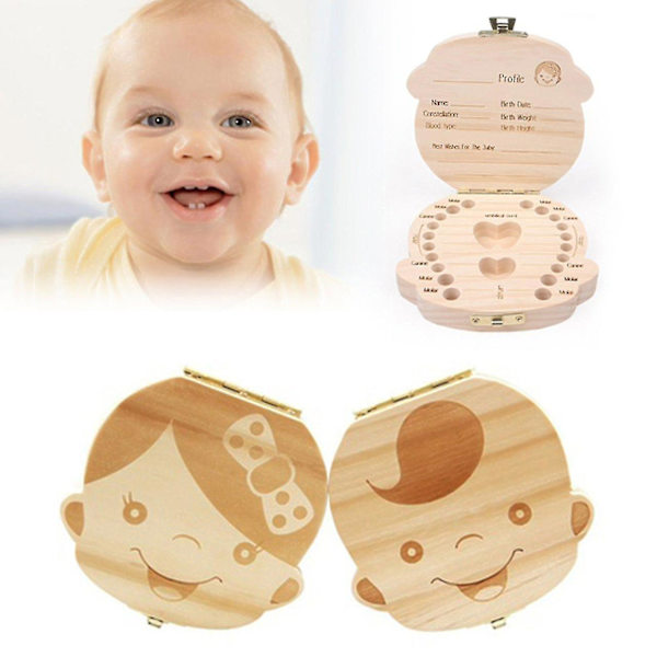 Baby Tänder Minneslåda Trä Tandfén Lådor, Barn Barn Tand Förvaring Hållare Organizer Boy