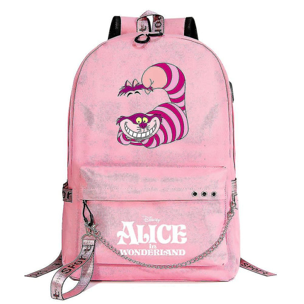 Alice In Wonderland Skolboksväskor i canvas för pojkar, flickor, barn, män, kvinnor - USB kedja med ryggsäck med laptopfack - Trendig väska Bokväska 7